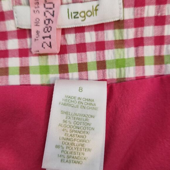 SALE Liz Golf Pink & Green Plaid Skort with Ribbon Trim and Under Shorts - Picture 4 of 4